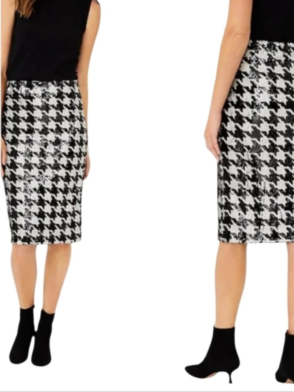 Ann Taylor Black White Houndstooth Sequin Pencil Skirt Size 16 - Picture 5 of 14